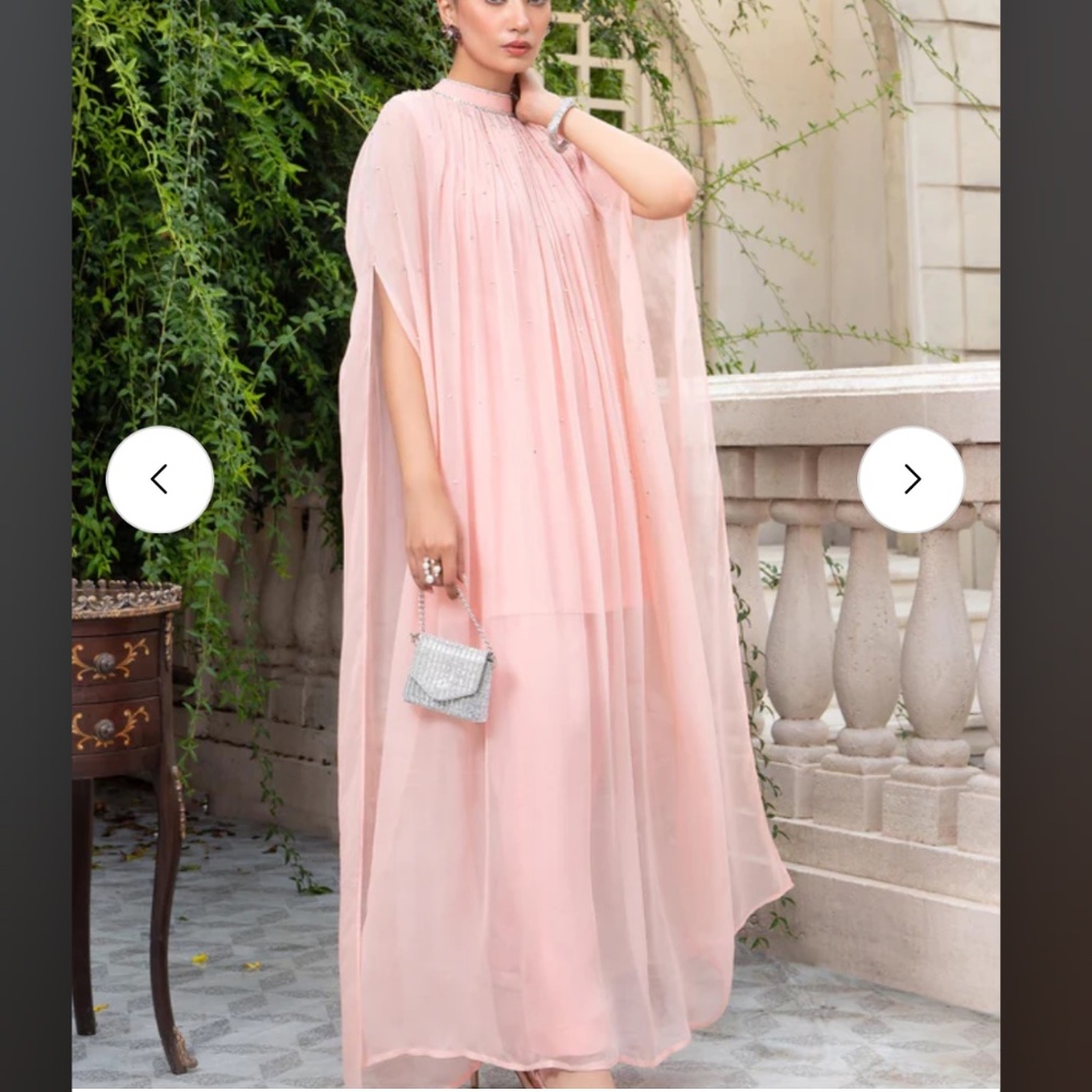 Pink Pearl studded Kaftan 3 piece set (Small)